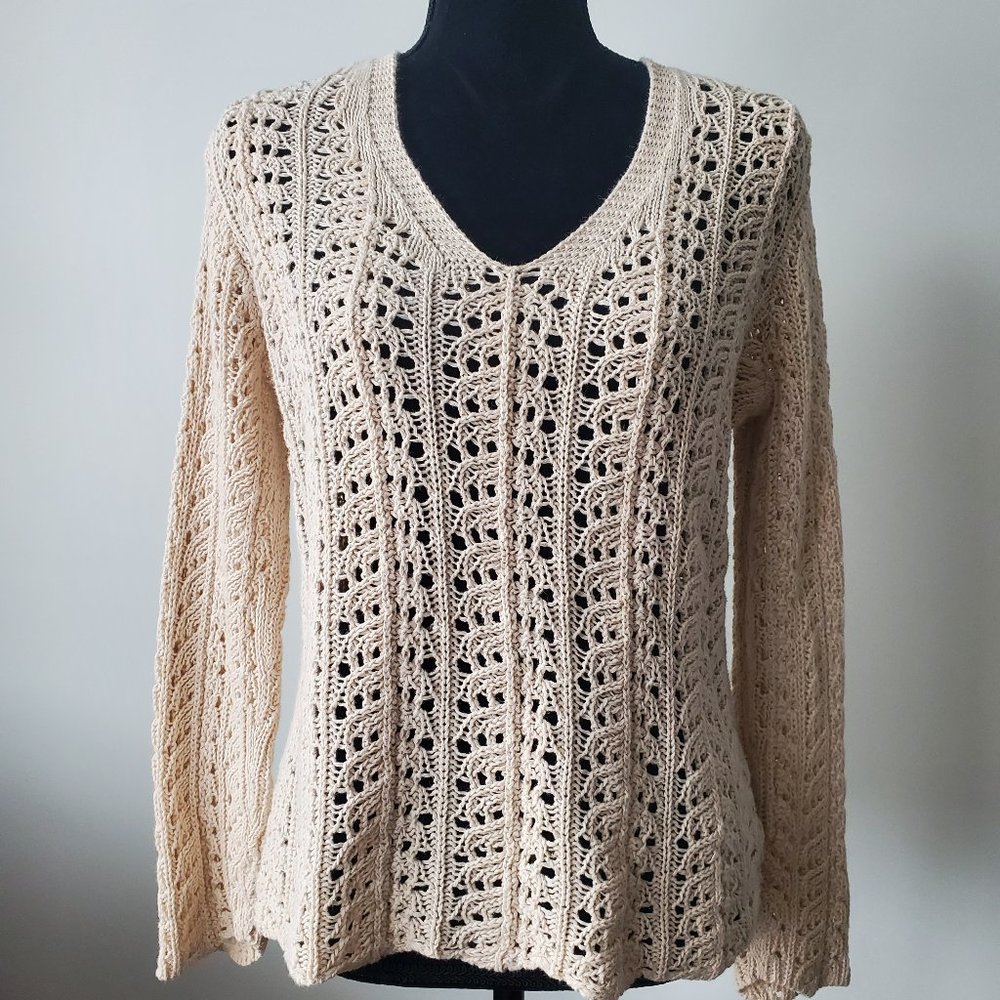 EDDIE BAUER CREAM SWEATER CROCHETTE STYLE SIZE M